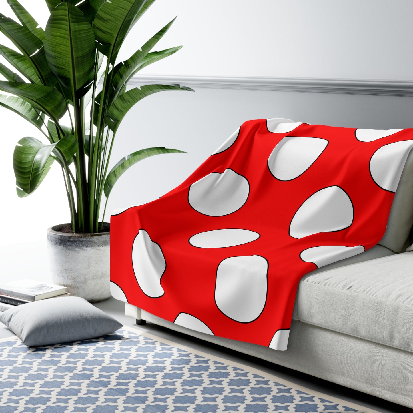 Red, White Retro Polka Dots Blanket Throw