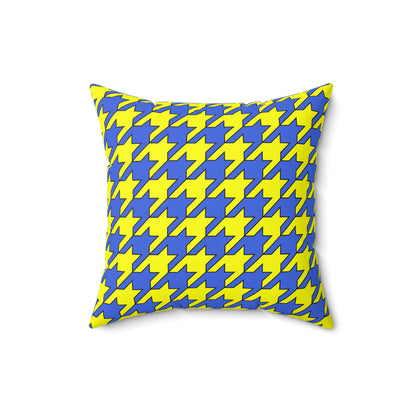 Royal Blue, Yellow Retro Houndstooth Cushion Pillow