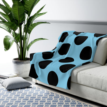 Sky Blue, Black Retro Polka Dots Blanket Throw