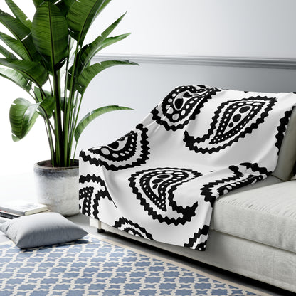 White, Black Retro Paisley Blanket Throw