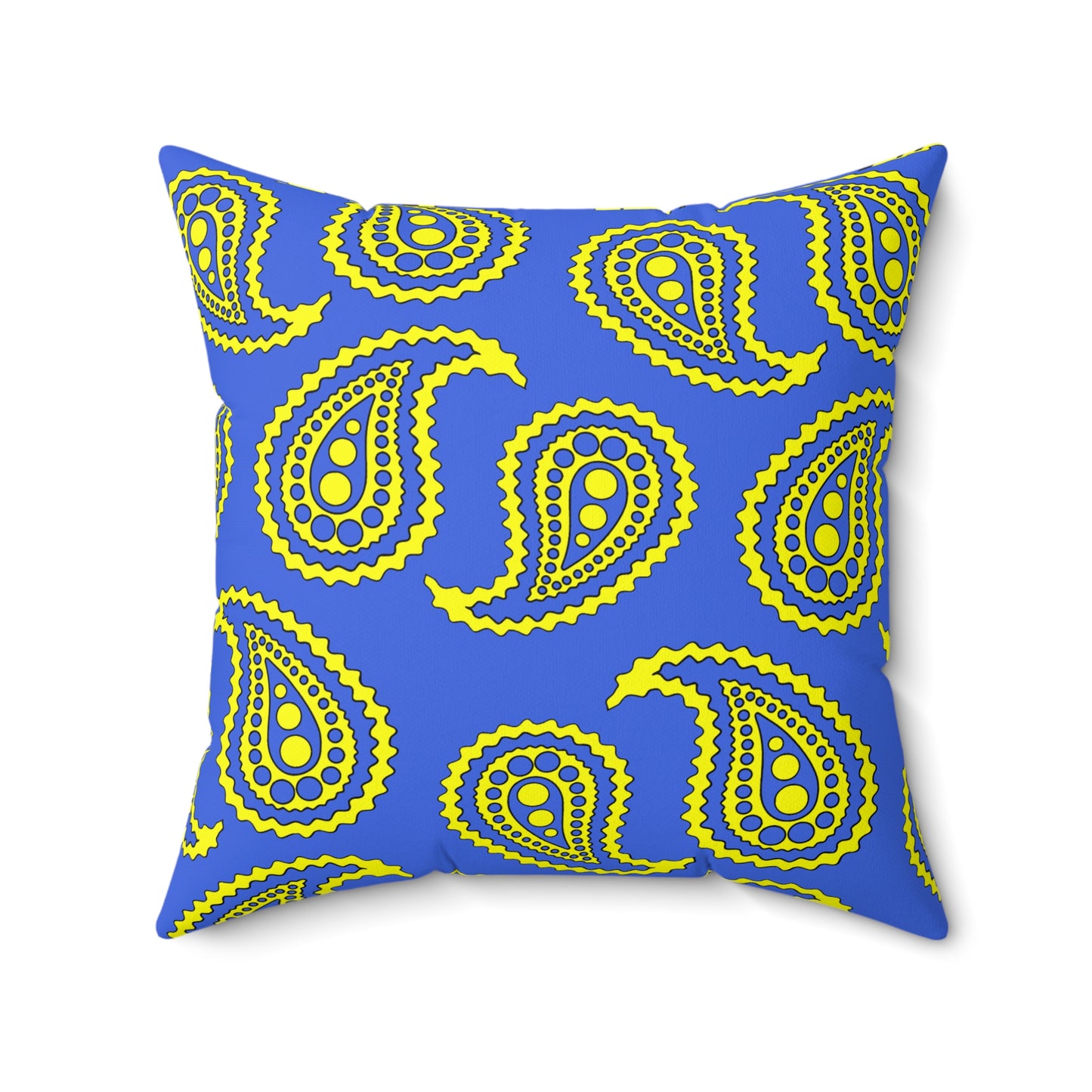 Royal Blue, Yellow Retro Paisley Cushion Pillow