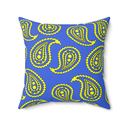 Royal Blue, Yellow Retro Paisley Cushion Pillow