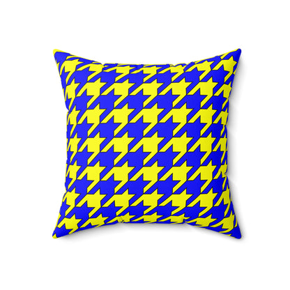 Yellow, Blue Retro Houndstooth Cushion Pillow