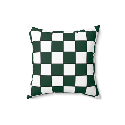 Dark Green, White Retro Check Cushion Pillow
