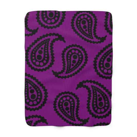 Purple, Black Retro Paisley Blanket Throw