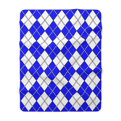 Blue, White Retro Argyle Blanket Throw