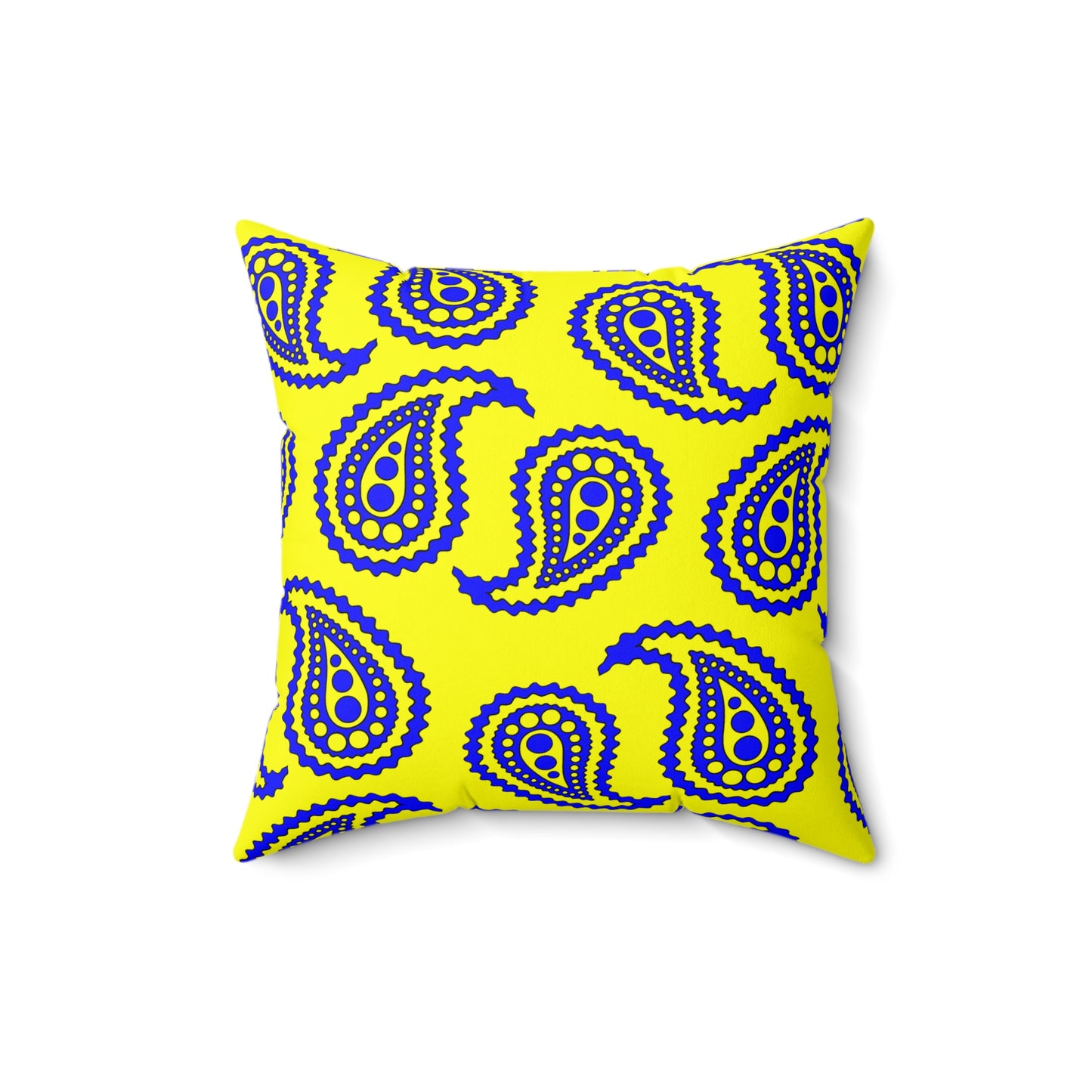 Yellow, Blue Retro Paisley Cushion Pillow
