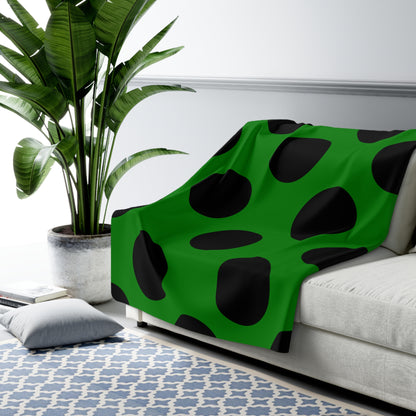 Green, Black Retro Polka Dots Blanket Throw