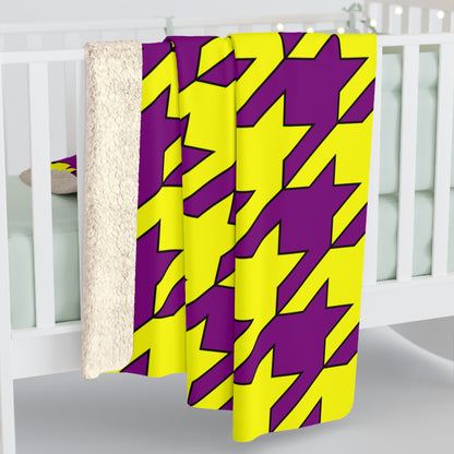 Purple, Yellow Retro Houndstooth Blanket Throw