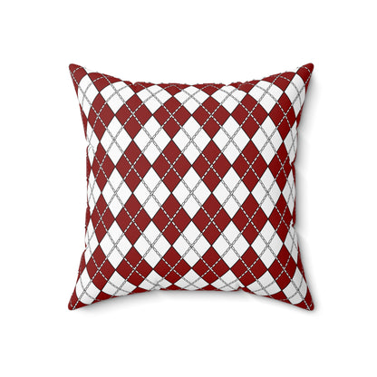 Dark Red, White Retro Argyle Cushion Pillow