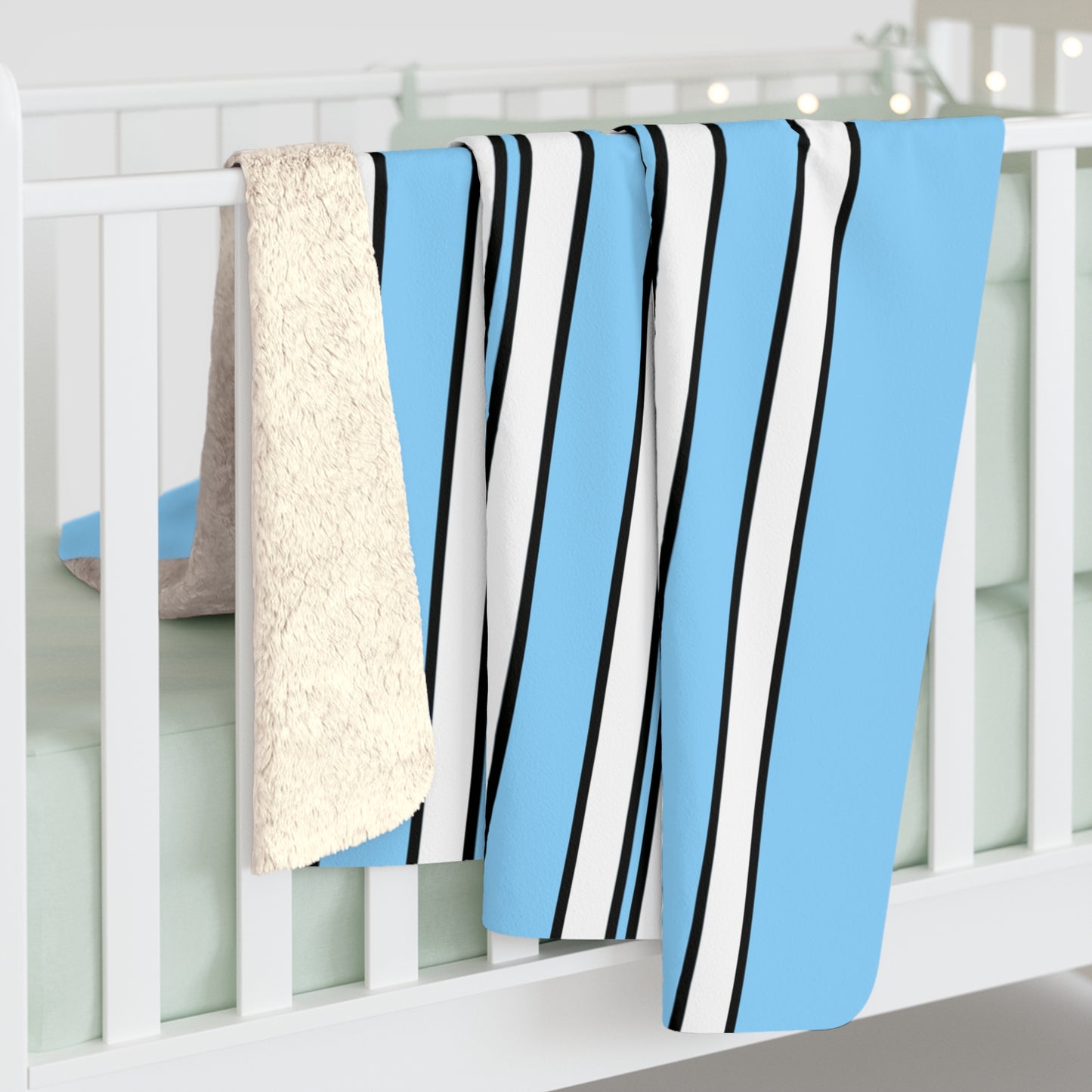 Light Blue, White Retro Stripes Blanket Throw