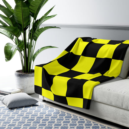 Yellow, Black Retro Check Blanket Throw