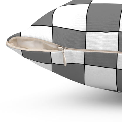 Grey, White Retro Check Cushion Pillow