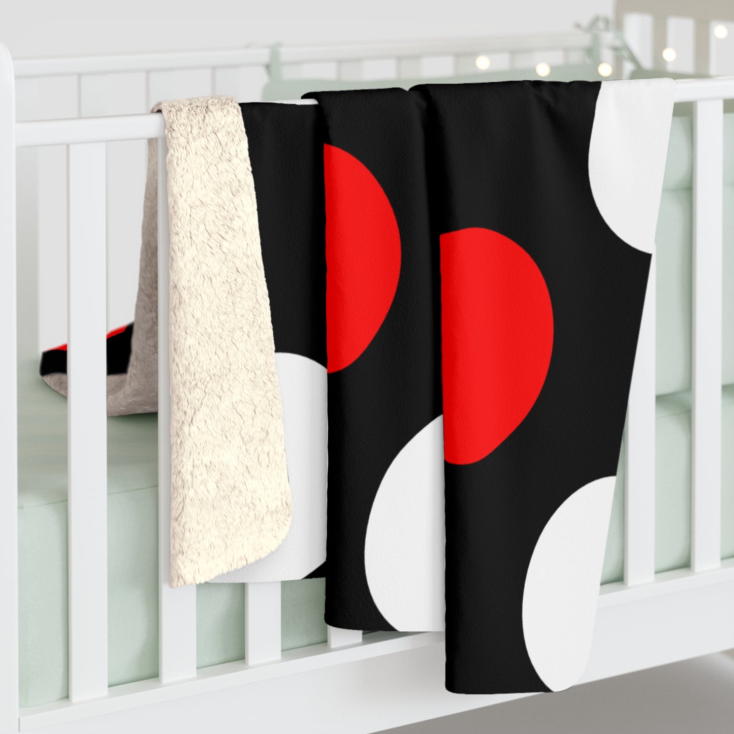 Black, White, Red Retro Polka Dots Blanket Throw