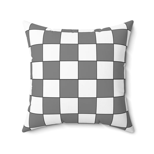 Grey, White Retro Check Cushion Pillow