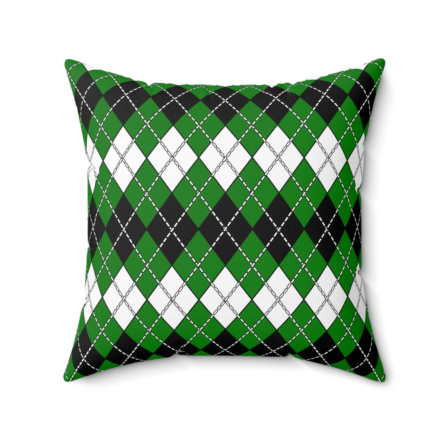 Green, Black, White Retro Argyle Cushion Pillow