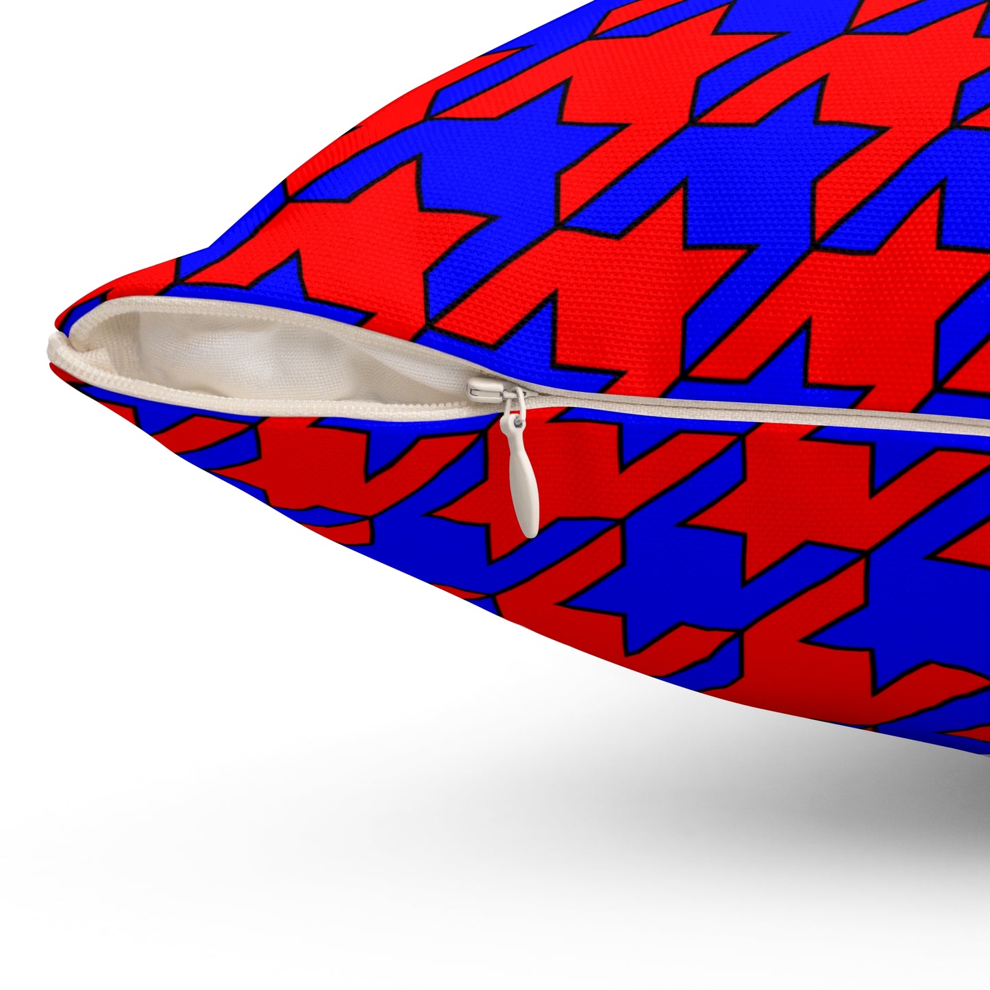 Blue, Red Retro Houndstooth Cushion Pillow
