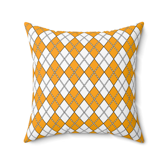 Orange, White Retro Argyle Cushion Pillow