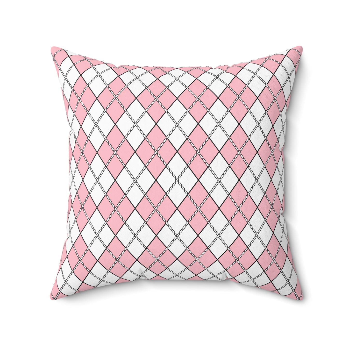 Pink, White Retro Argyle Cushion Pillow