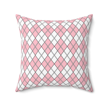 Pink, White Retro Argyle Cushion Pillow