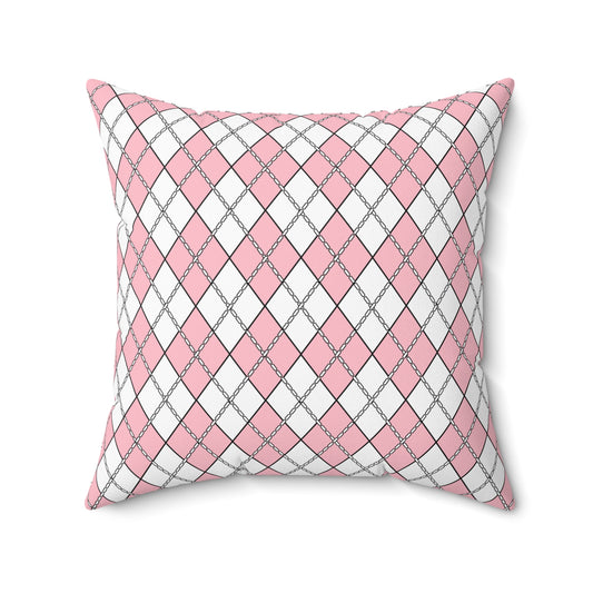 Pink, White Retro Argyle Cushion Pillow