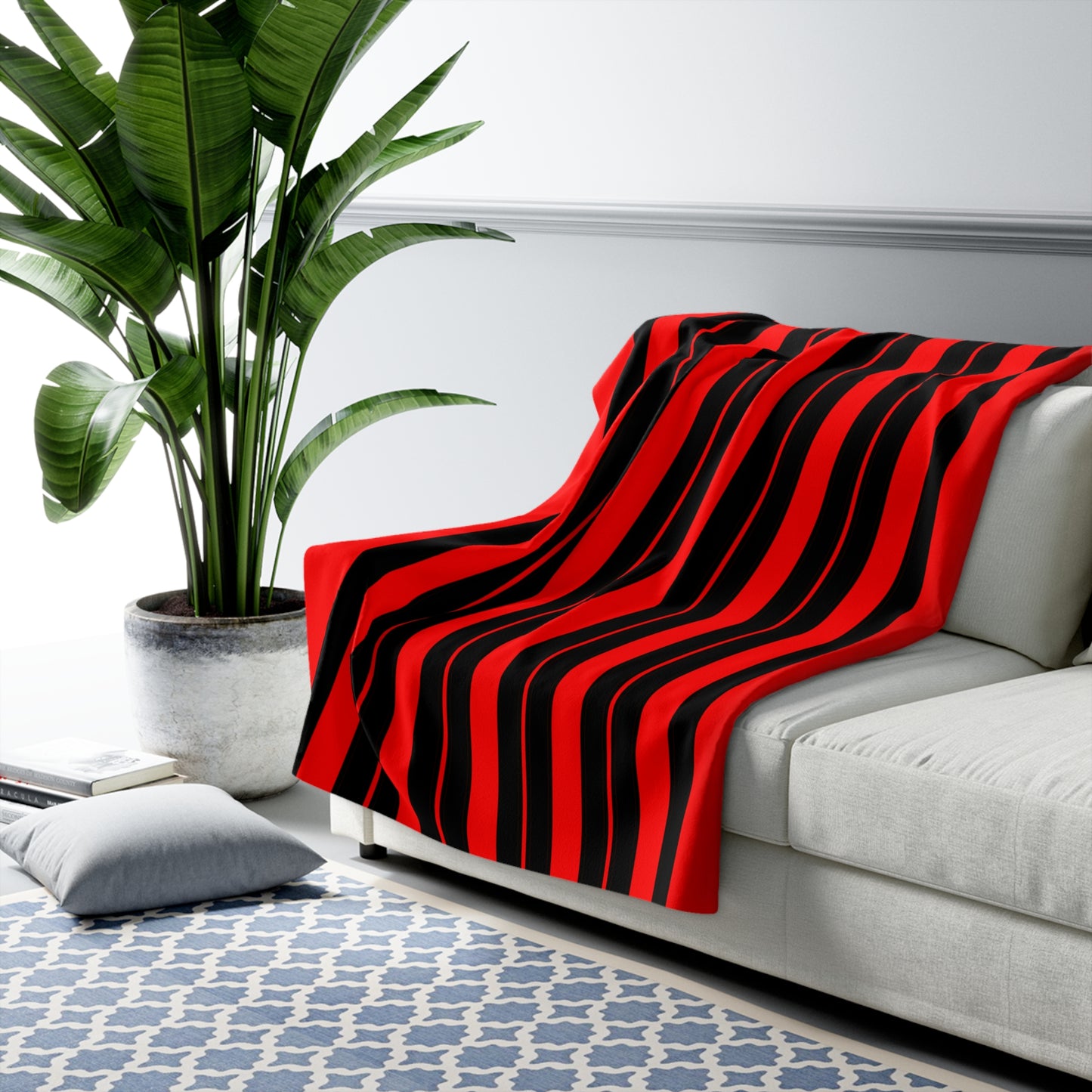 Red, Black Retro Stripes Blanket Throw