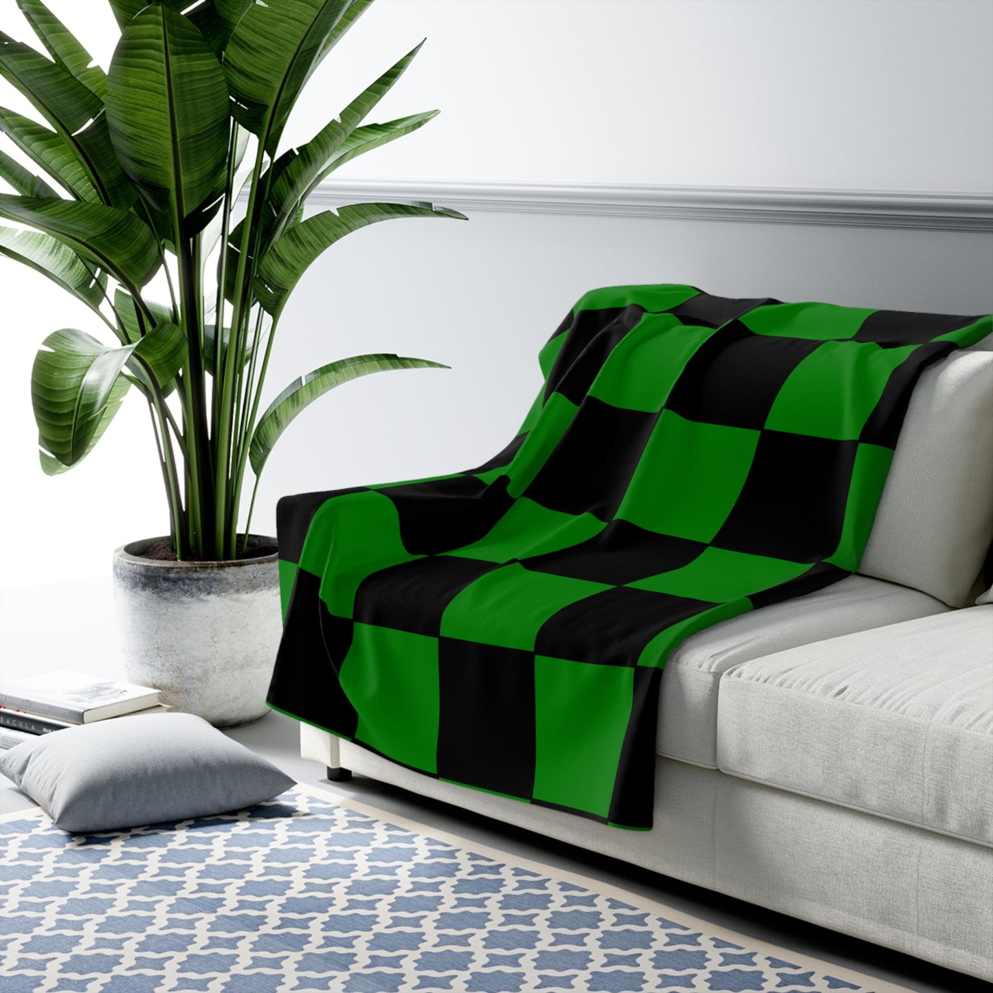Green, Black Retro Check Blanket Throw