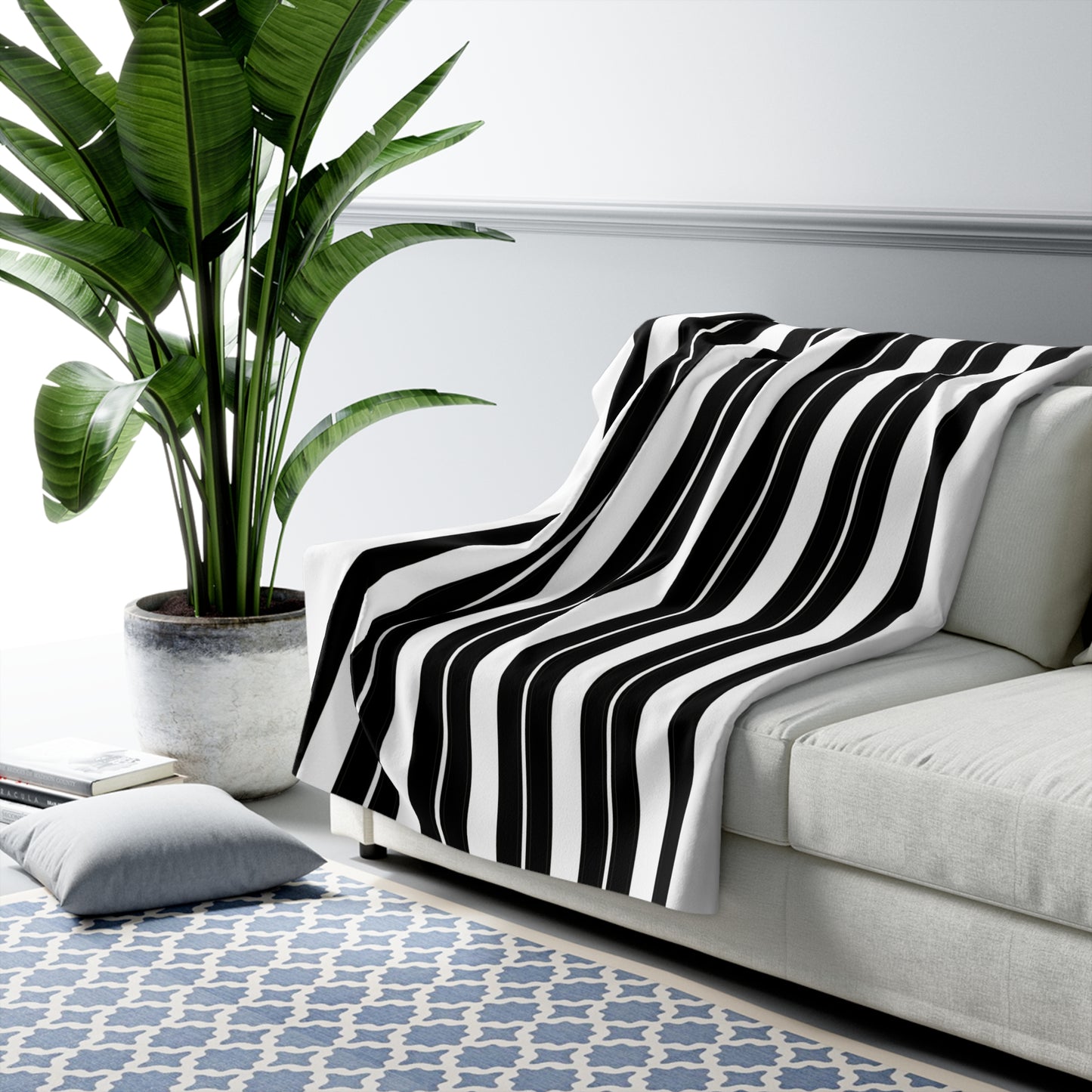 White, Black Retro Stripes Blanket Throw