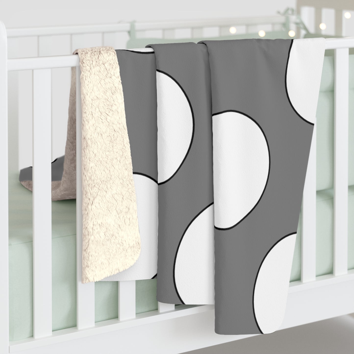 Grey, White Retro Polka Dots Blanket Throw