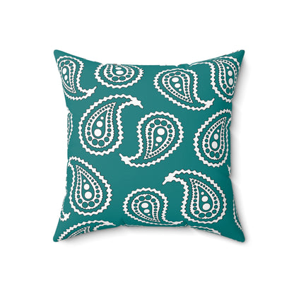 Teal, White Retro Paisley Cushion Pillow