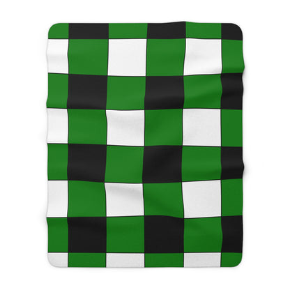 Green, Black, White Retro Check Blanket Throw