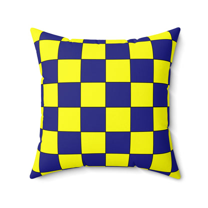 Navy Blue, Yellow Retro Check Cushion Pillow