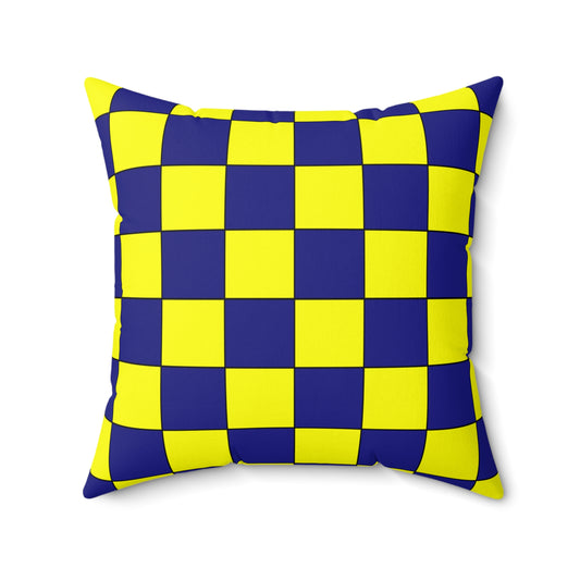 Navy Blue, Yellow Retro Check Cushion Pillow