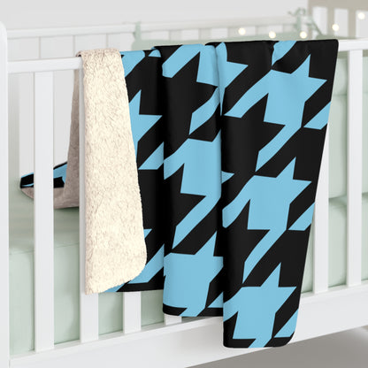 Sky Blue, Black Retro Houndstooth Blanket Throw