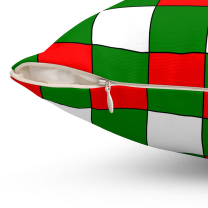 Green, White, Red Retro Check Cushion Pillow