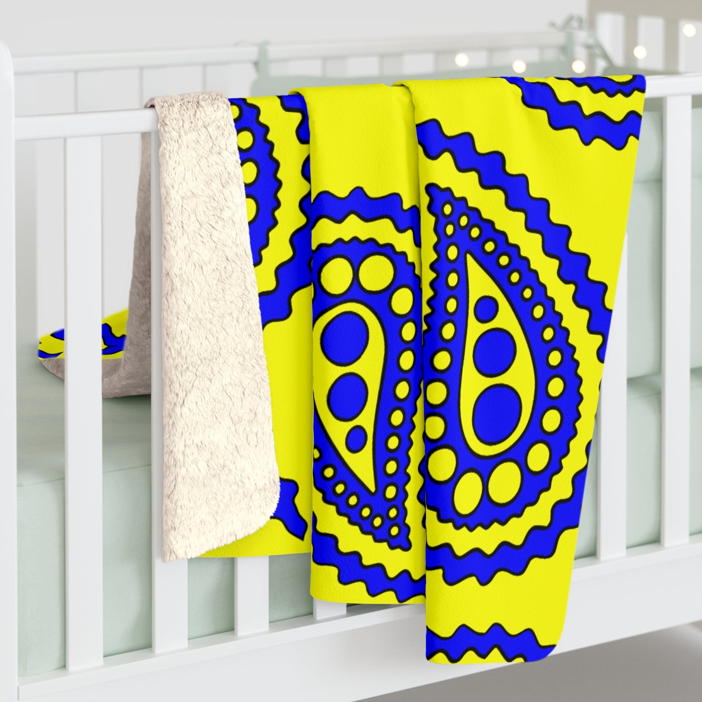 Yellow, Blue Retro Paisley Blanket Throw