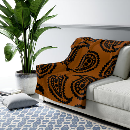 Brown, Black Retro Paisley Blanket Throw
