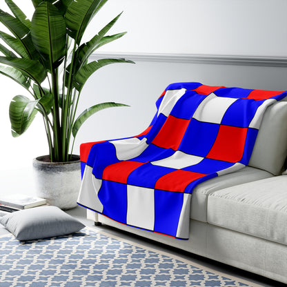 Blue, White Red Retro Check Blanket Throw