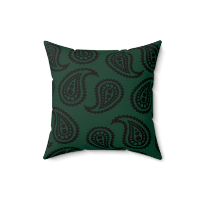 Dark Green, Black Retro Paisley Cushion Pillow