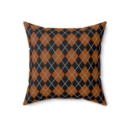 Brown, Black Retro Argyle Cushion Pillow