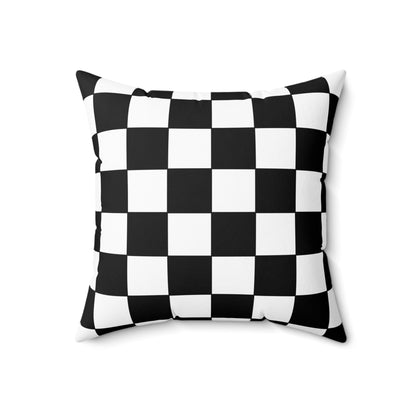 White, Black Retro Check Cushion Pillow