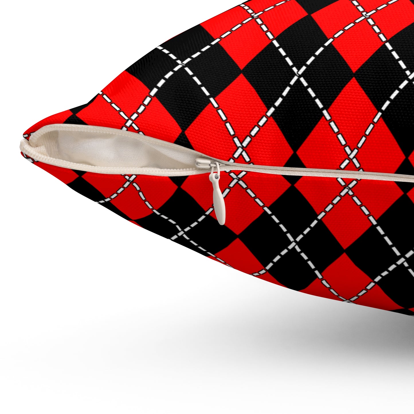 Red, Black Retro Argyle Cushion Pillow