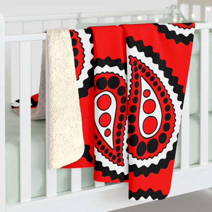 Red, Black, White Retro Paisley Blanket Throw
