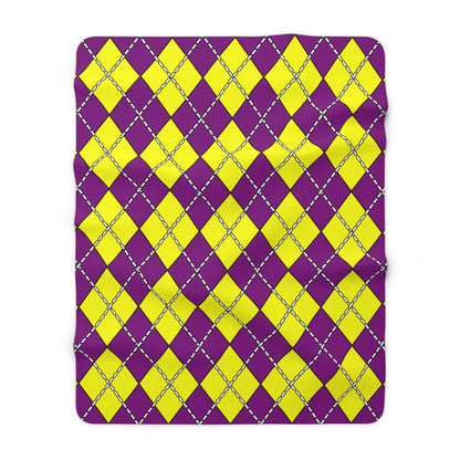 Purple, Yellow Retro Argyle Blanket Throw