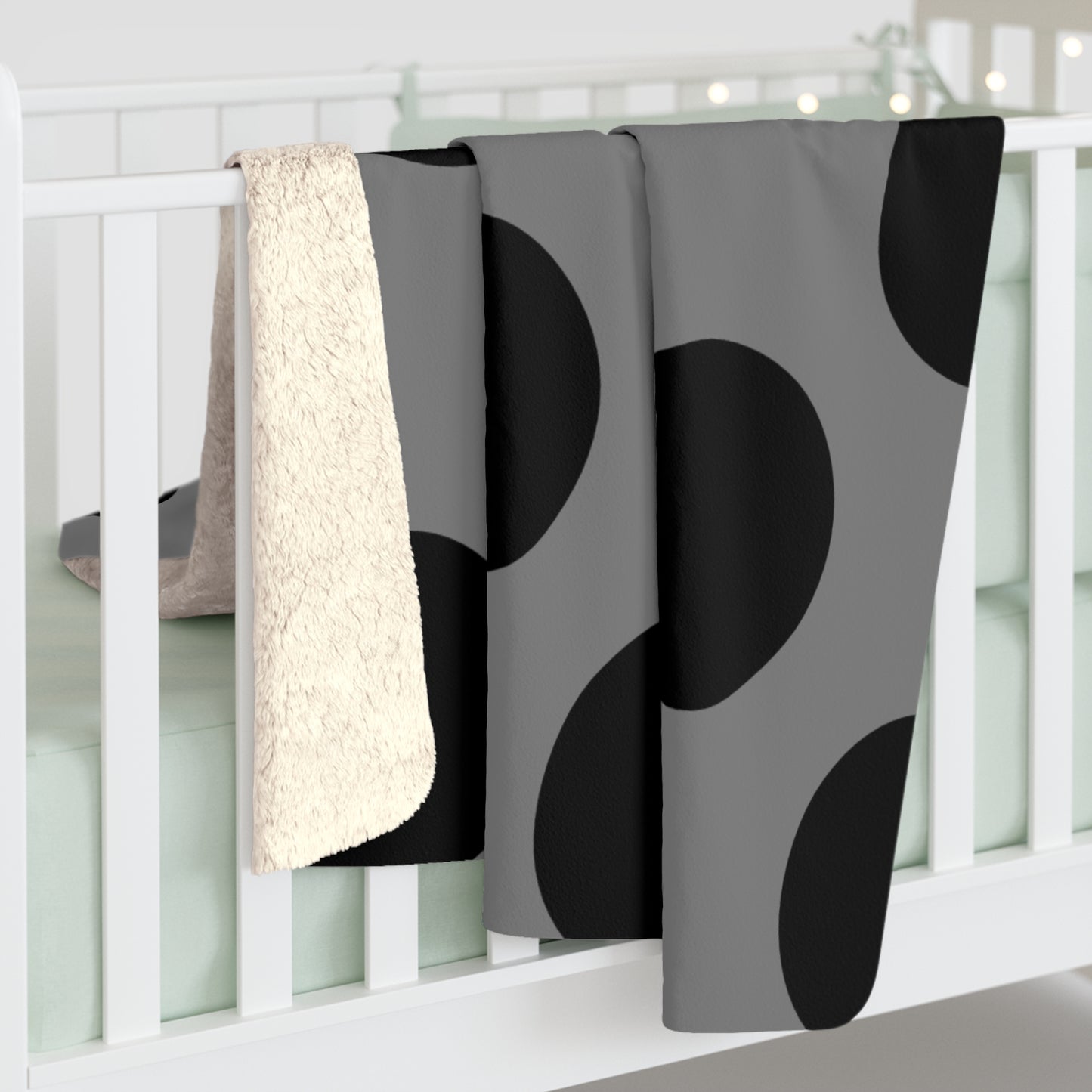 Grey, Black Retro Polka Dots Blanket Throw