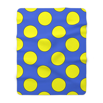 Royal Blue, Yellow Retro Polka Dots Blanket Throw