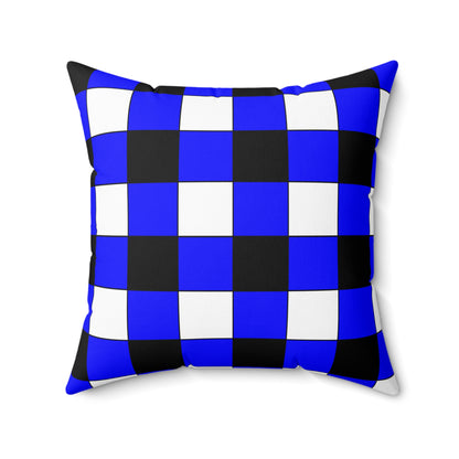Blue, Black, White Retro Check Cushion Pillow