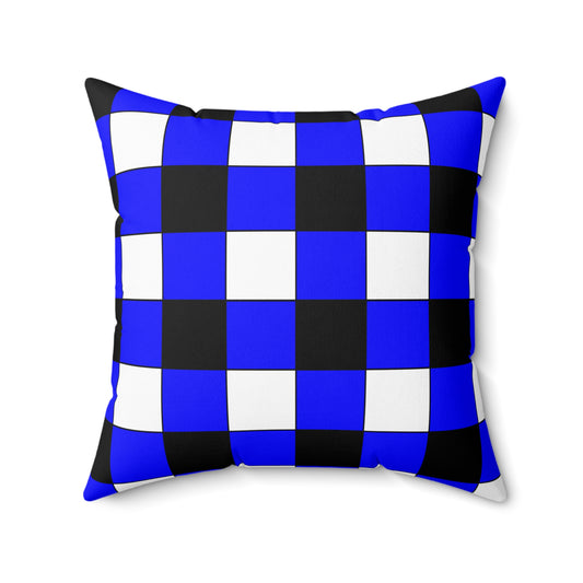 Blue, Black, White Retro Check Cushion Pillow