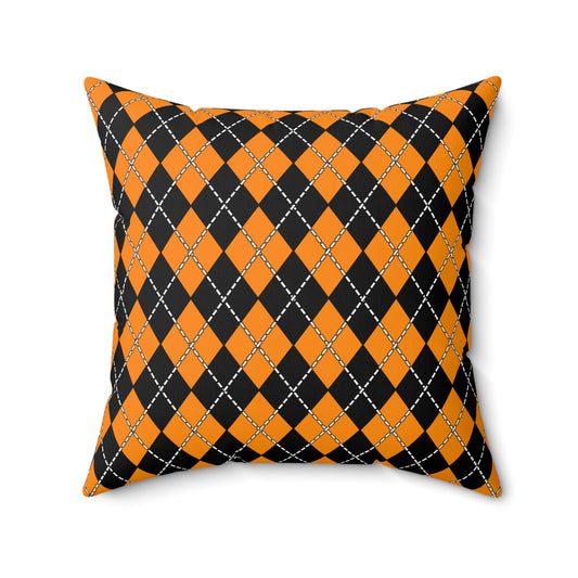 Dark Orange, Black Retro Argyle Cushion Pillow