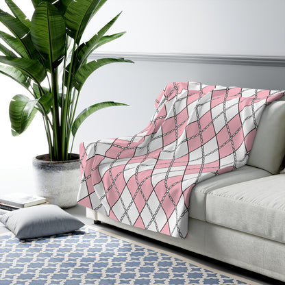 Pink, White Retro Argyle Blanket Throw